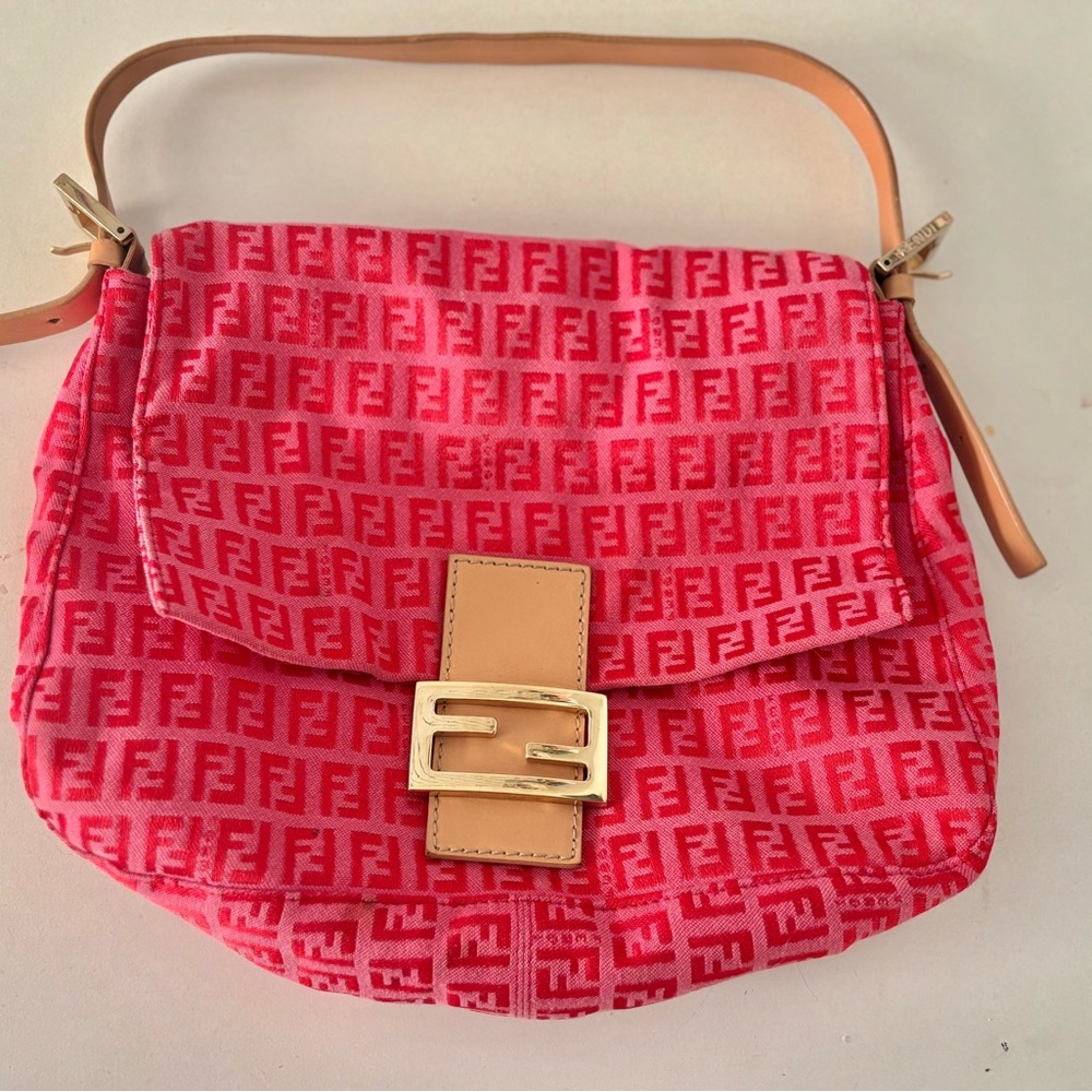 Fendi Vibrant Red and Pink Logo Shoulder Bag
